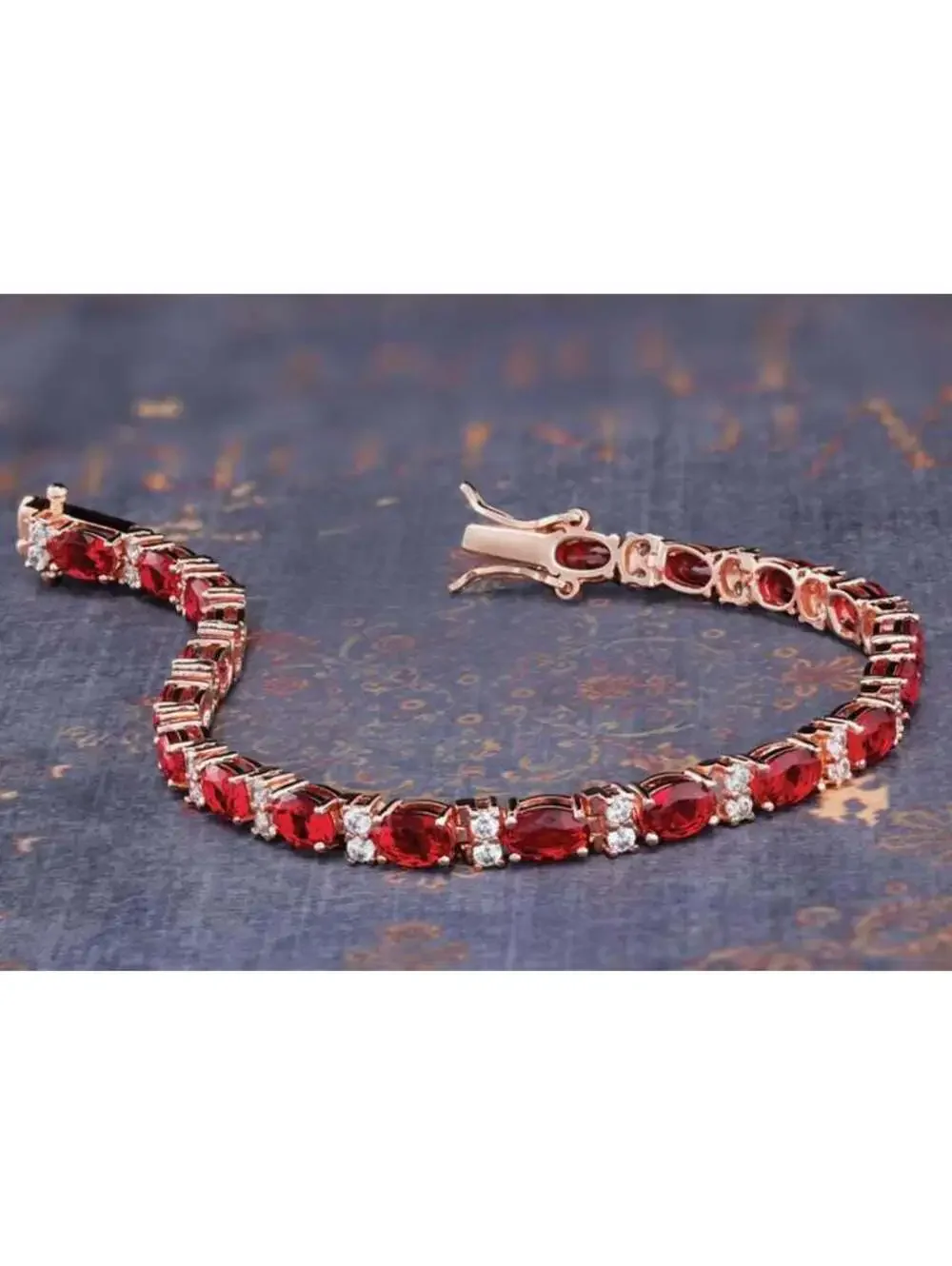 Stauer Tennis Bracelet Glamour ruby red luxury oval rose gold 925 gift box new